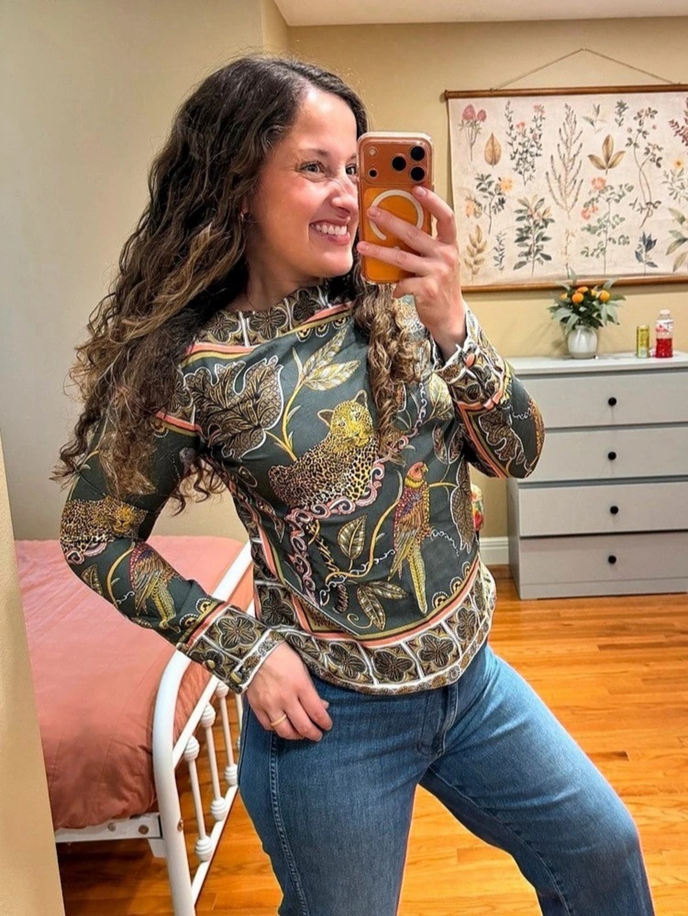 J.Crew Animal Jungle Print Long Sleeve Blouse in Green Size XS